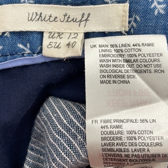 White Stuff Skirt Blue White Stripes Floral Embroidered Size 8 - Picture 6 of 12